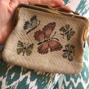 OLD Antique needlepoint coin wallet clutch
